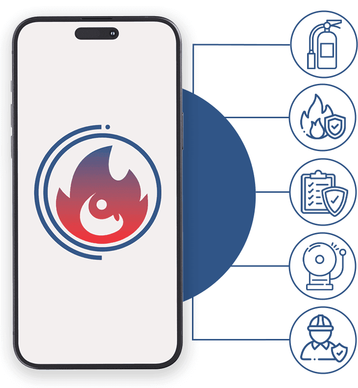 grafica con telefono il logo e icone prevenzione incendi