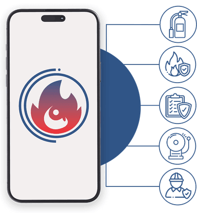 grafica con telefono il logo e icone prevenzione incendi
